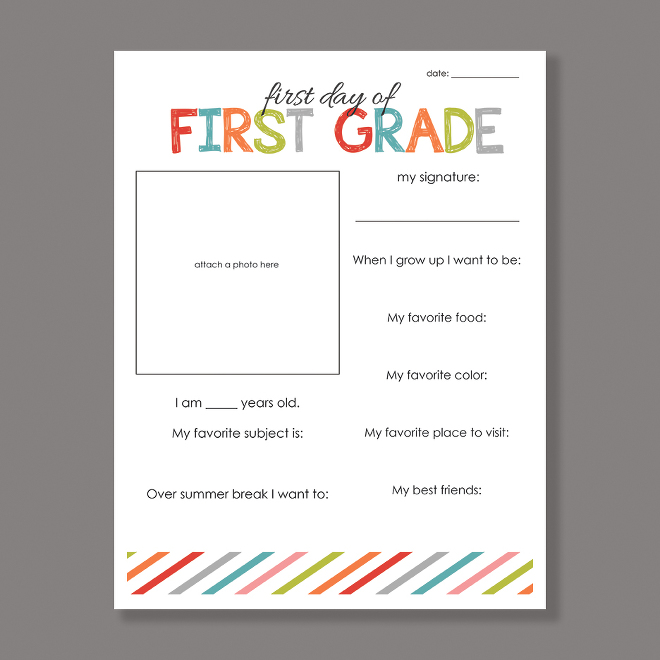 first day of school free printable